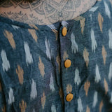 Melbourne Box Pleat Dress โ Grey and Mustard Ikat