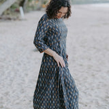 Melbourne Box Pleat Dress โ Grey and Mustard Ikat