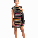 Tara Shirt Dress - Black Red Mustard Ikat
