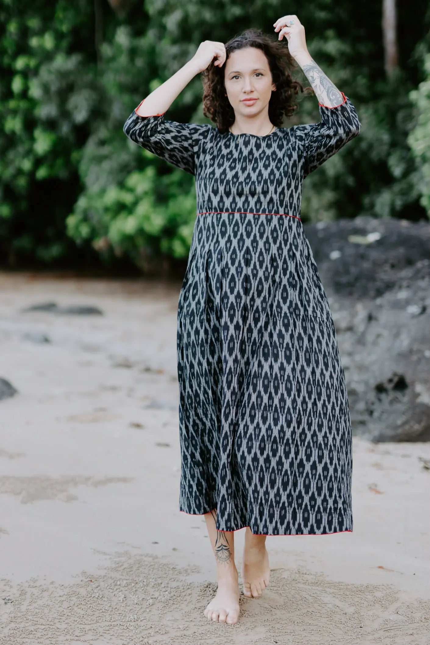 Melbourne Box Dress Black & White Ikat Cotton | Ethical Fashion Tara and the Tigress Melbourne Box Dress Black & White Ikat Cotton | Ethical Fashion Tara and the Tigress