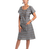 Shibuya Dress - Ikat Grey Mustard